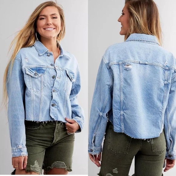 We The Free Amelia Slouchy Denim Trucker Jacket, Just The Way It Is Wash, Size S - Picture 1 of 14